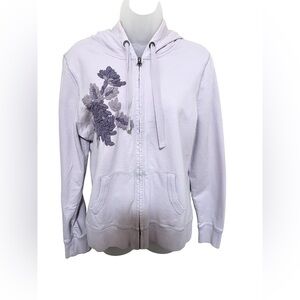 Vintage Y2K Lucky Hoodie XL Embroidered Flower Zip Cotton Purple Women Lavender